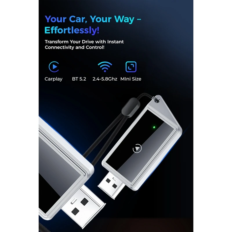 

Беспроводной адаптер CarPlay Преобразование проводов в беспроводной Smart CarPlay AI Box WiFi Bluetooth Управление Мини-размер