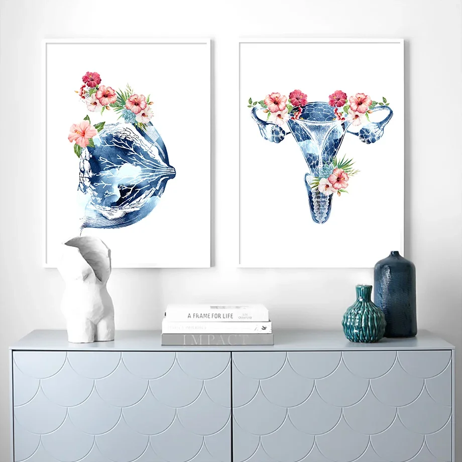 Blue Flower Human Organs Anatomy Breast Lung Nordic Posters And Prints Wall Art Canvas Painting Wall Pictures For Doctors Decor