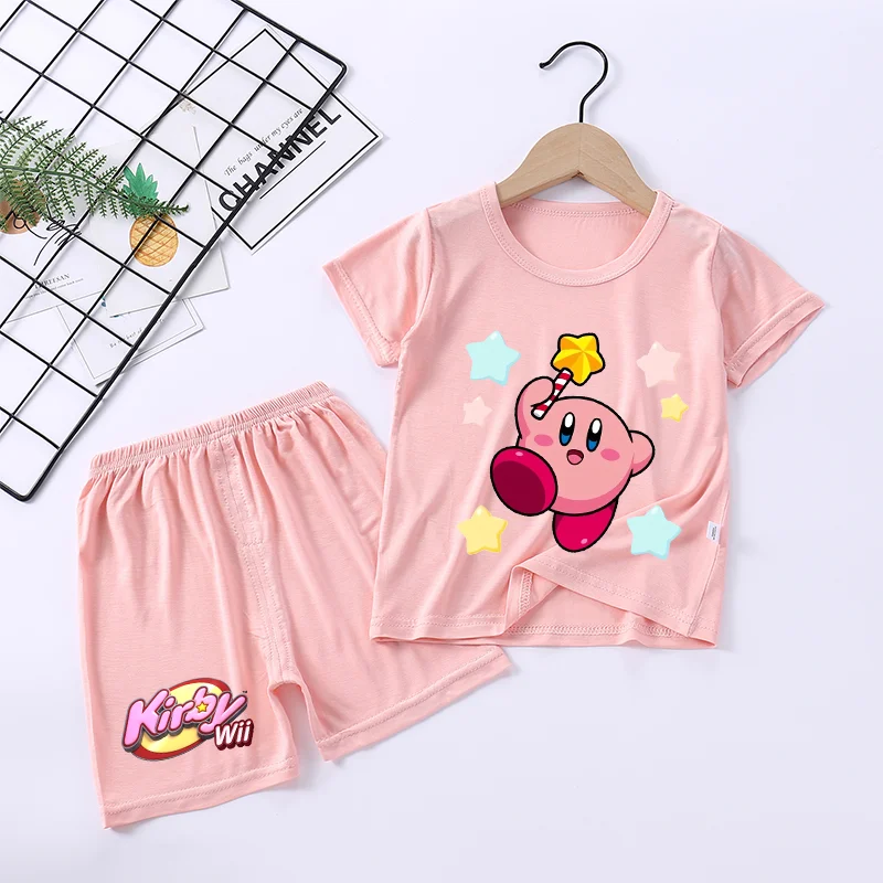 2pcs Star Kirbys Pajama Set Modal Soft Sleepwear Tops Home Shorts Suits Pyjamas Kawaii Anime Figure Fashion Pink Nightwear Gift