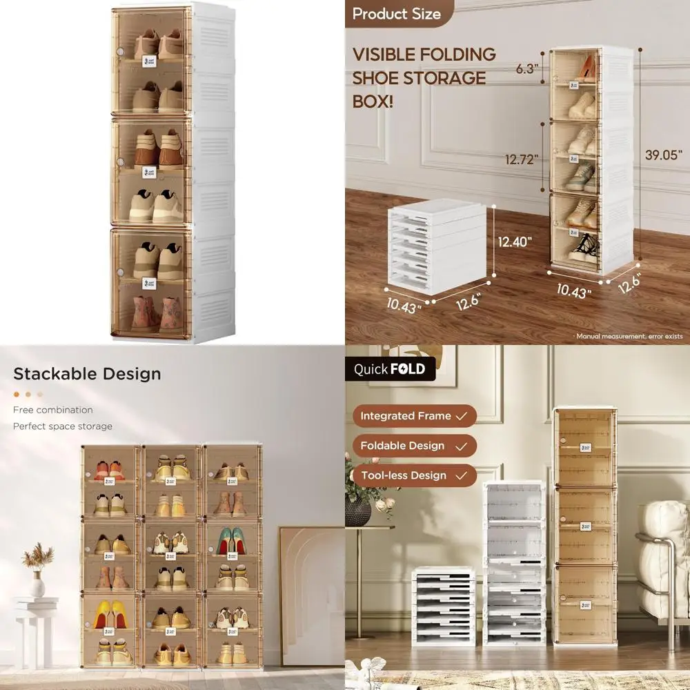 منظم رف الأحذية المحمول القابل للطي مع باب مغناطيسي شفاف لتخزين الخزانة، صناديق خزانة رياضية كبيرة للأحذية الأنيقة #1