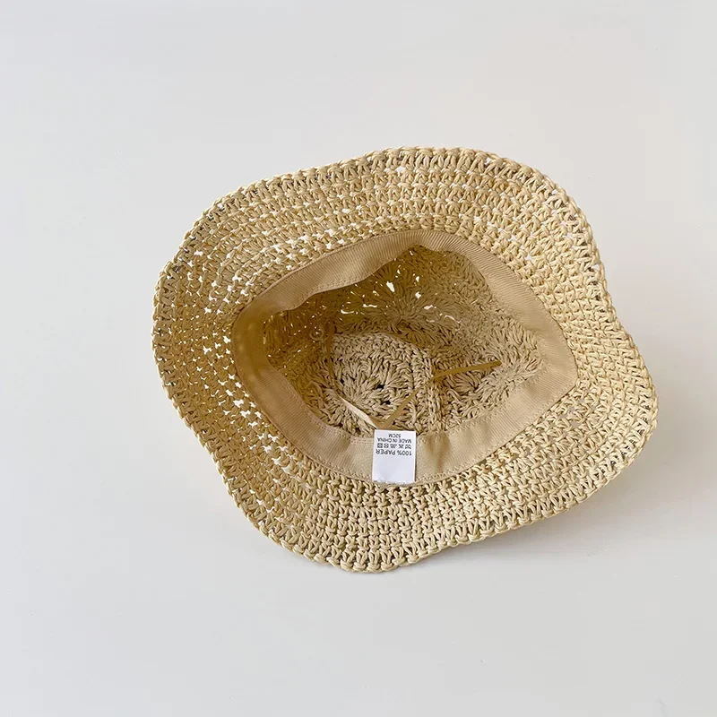 New Summer Kids Straw Hat Summer Girls Baby Outing Sun Hat Retro Hollow Beach Sunscreen Straw Basin Hat Infant Fisherman Cap