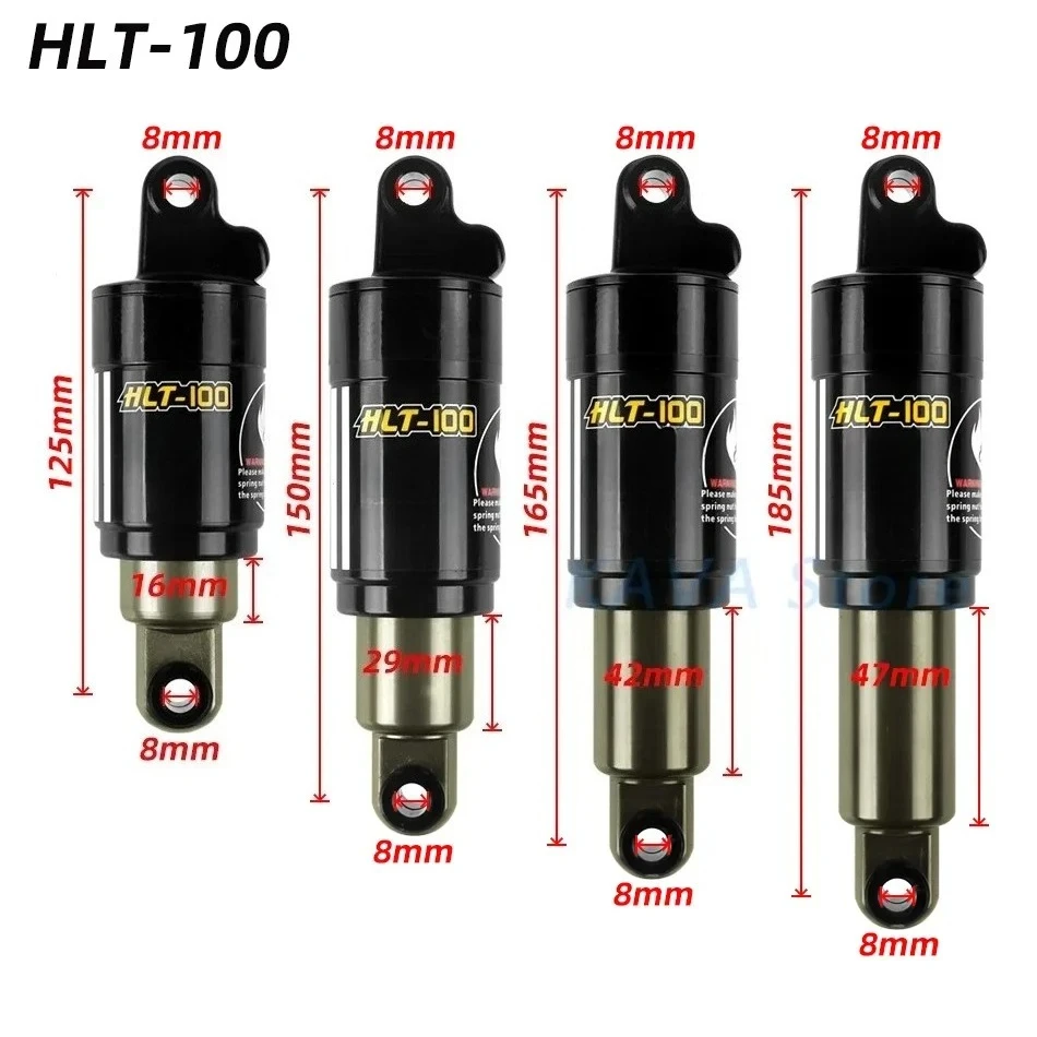 HTL-100 Mountain Bike Rear Shocks / 125/150/165 / 185mm 850/1000 Lbs Aluminum Alloy Spring Shock for E-bike Snowmobile