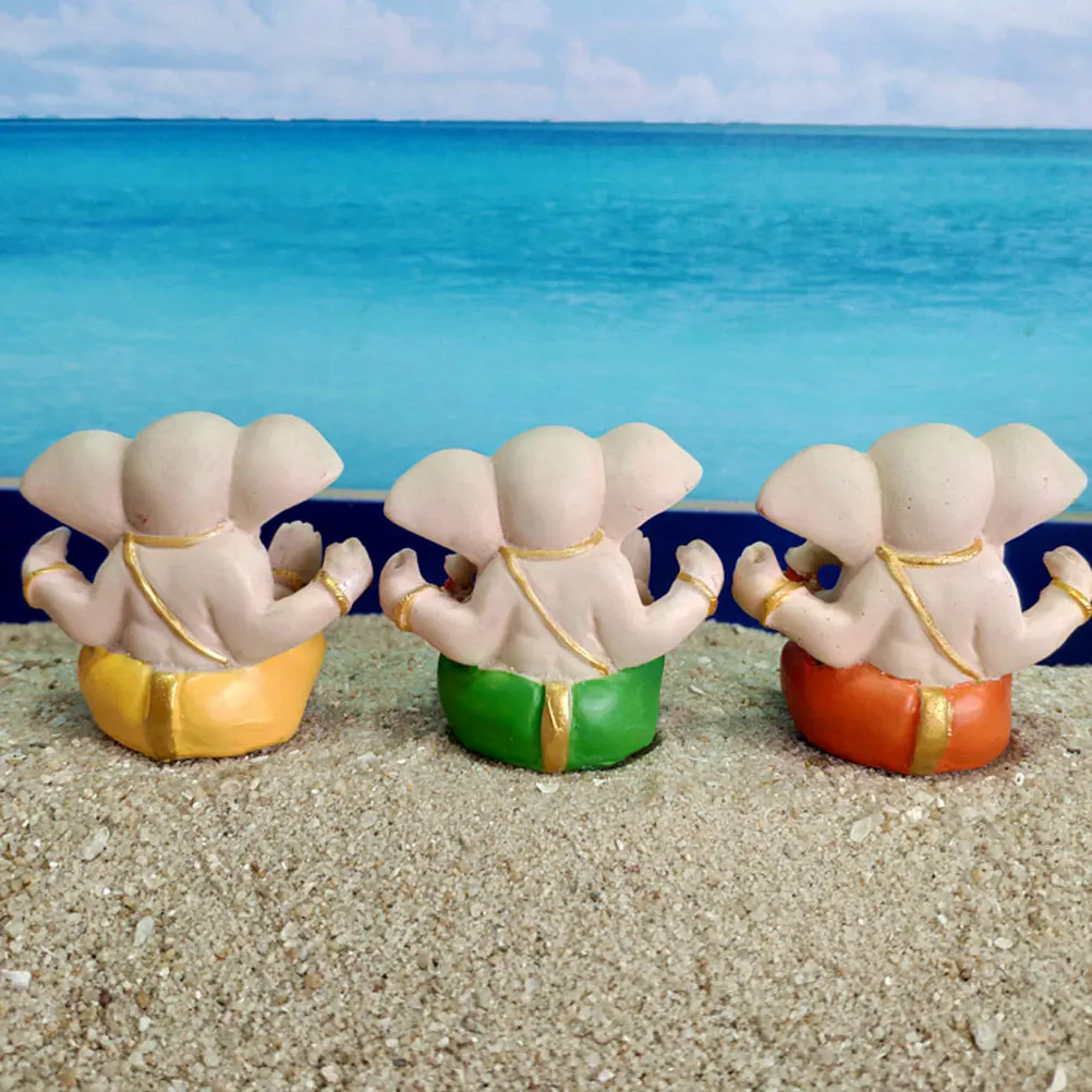 

3Pcs Resin Ganesha Figurines Religious Style Desktop Decor Small Indoor Ornament Ganesha Figurine Decor