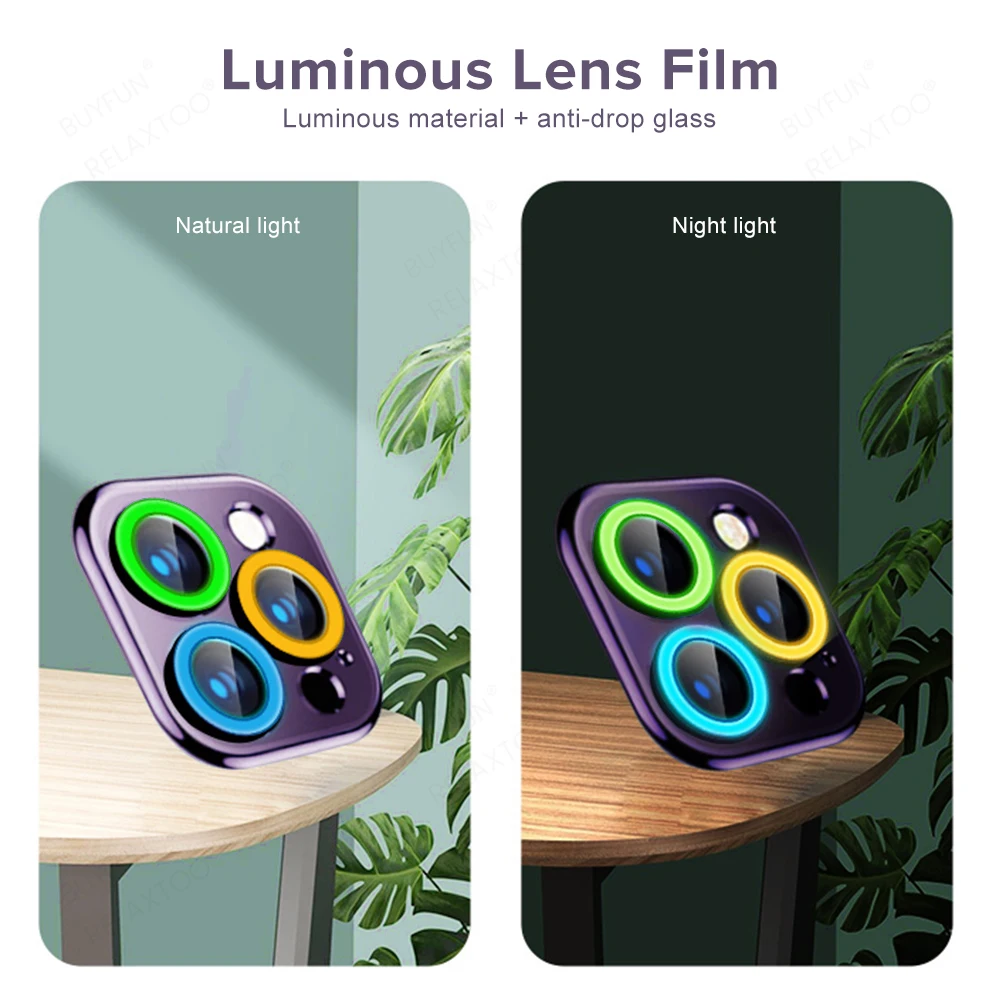 Lens Film Glass For iPhone 14 13 Pro Plus Max Mini Magnetic Luminous Camera Protector Eagle Eye Fluorescent Alloy Ring iphone14