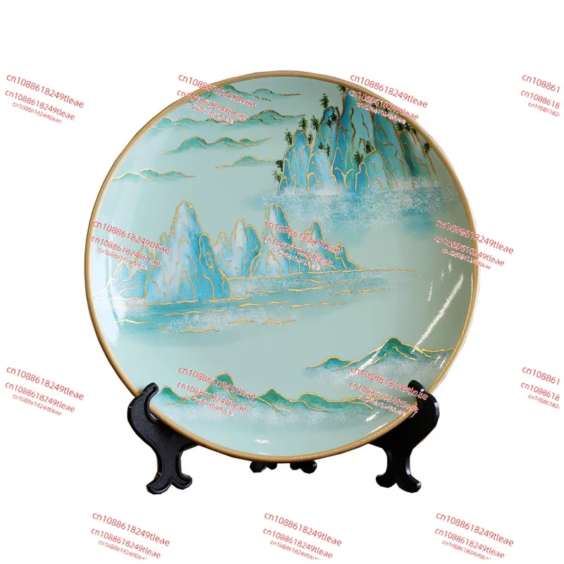 

New Forbidden City Qianli Jiangshan Ceramic Decoration Crafts Ornamental Plate Wall Decoration Plate Entrance with Shelf