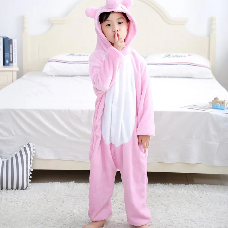 Family Pink Animal Cartoon Winter Pajamas Polyester Warm Length To The Floor Cute Cosplay Sleepwear Halloween Costume