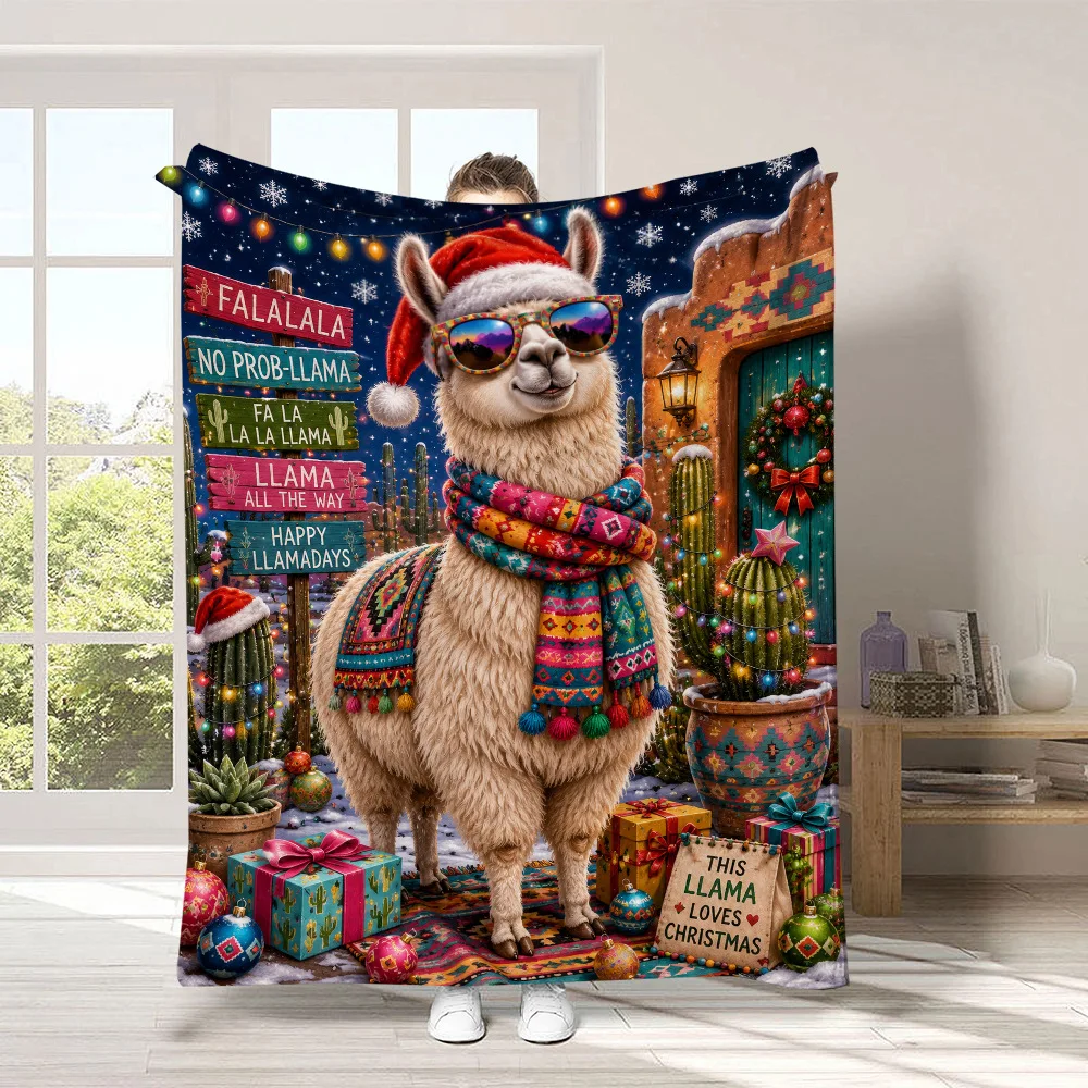 Merry Christmas Flannel Blanket Santa Claus Lovely Snowman Printed Throw Blanket Home Office Heartfelt Gift for Sis Bro Son Dau