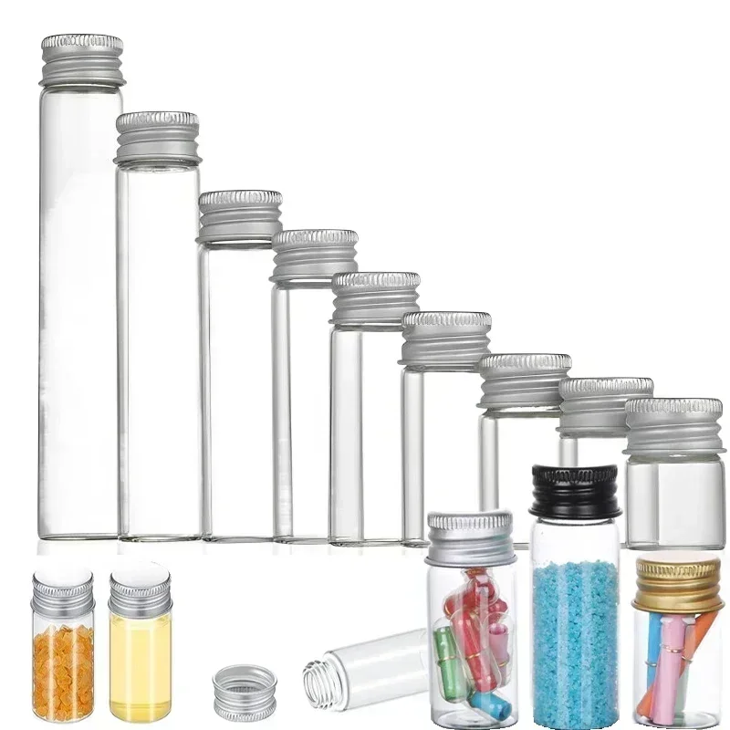 5 sztuk 5-100ml Mini szklane butelki z aluminiowymi zakręcanymi pokrywkami fiolki na próbki na upominki weselne dekoracje DIY biżuteria akcesoria