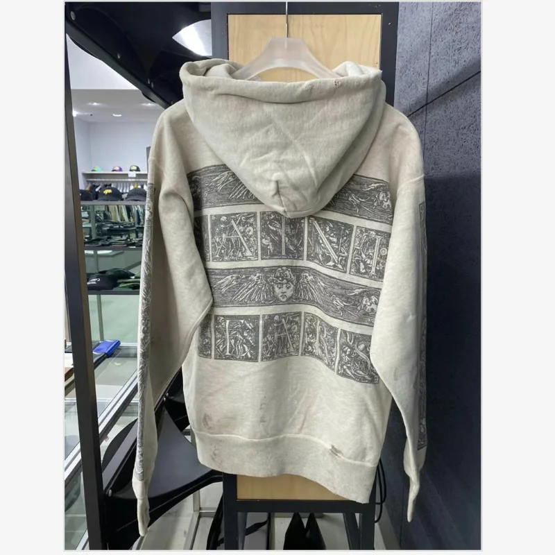 High Street Men Women Vintage Casual Saint Sweatshirt Hooded Best Quality Hole Broken Oversized Pattern Printed Hoodie With Tags