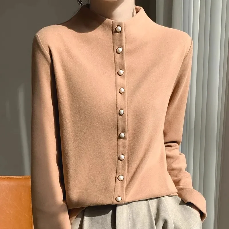 Veste cardigan rembourrée à manches longues pour femmes, chemise à fond, manteau chaud, chemisier à simple boutonnage, printemps, automne, 2024