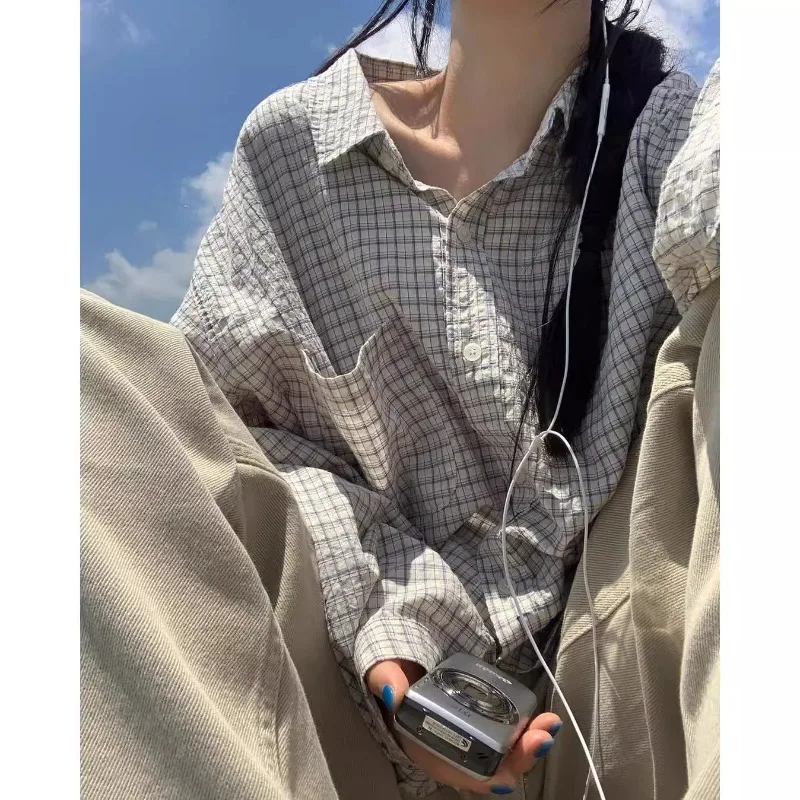 

Loose Men Blouse Vintage Blusas Mujer De Moda 2025 New Plaid Shirts & Blouses Women Camisa Feminina American Streetwear Punk