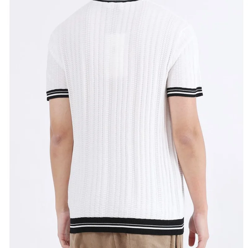 2024 الصيف الرجال الحرير الجليد محبوك قصيرة الأكمام الراقية تي شيرت ، الأعمال عارضة الأزياء العصرية العلامة التجارية فضفاض تي شيرت أعلى #6