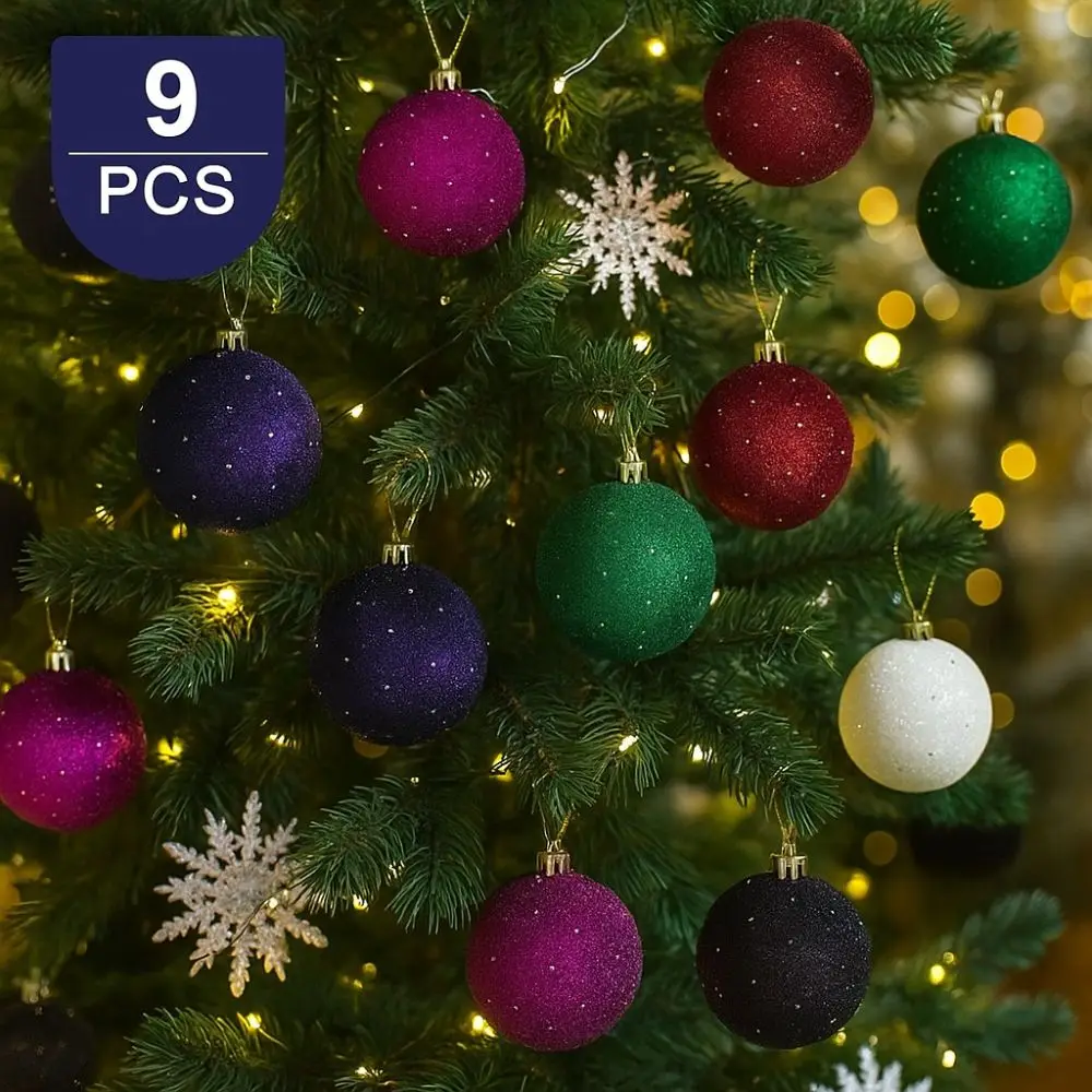 

9pcs/set 8cm Christmas Ball Ornaments Glitter Plastic Christmas Spheres Shatterproof Flocking Velvet Christmas Balls
