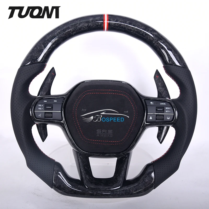 

Suede Leather Carbon Fiber Led Steering Wheel For Honda Civic City Accord Fit Sports Racing Cars Forged Heated Paddles Shift