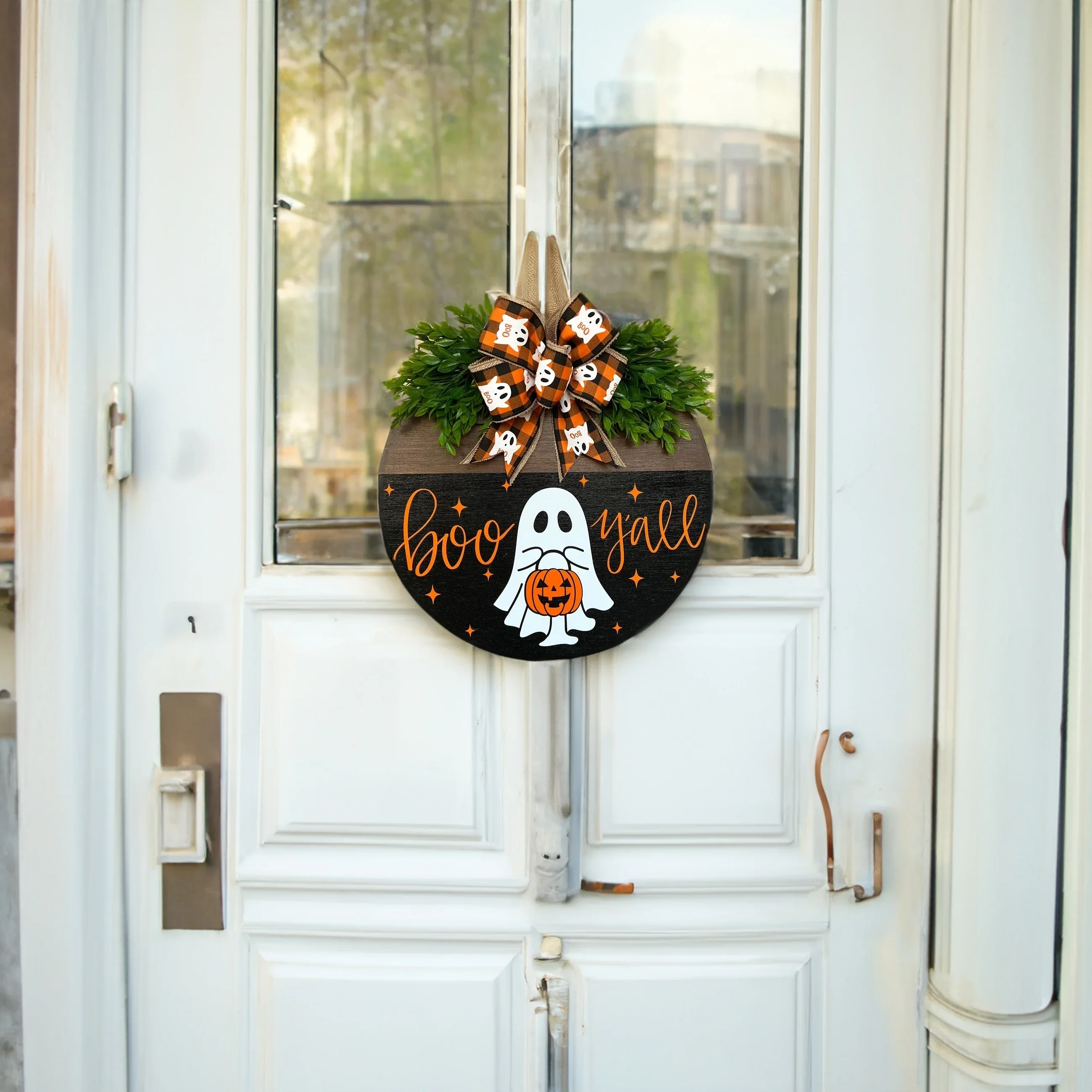 1 Halloween White Ghost Pumpkin Door Hanging Sign Festive Atmosphere Decoration Home Gifts Bar Caf É Auditorium Wall Decoration