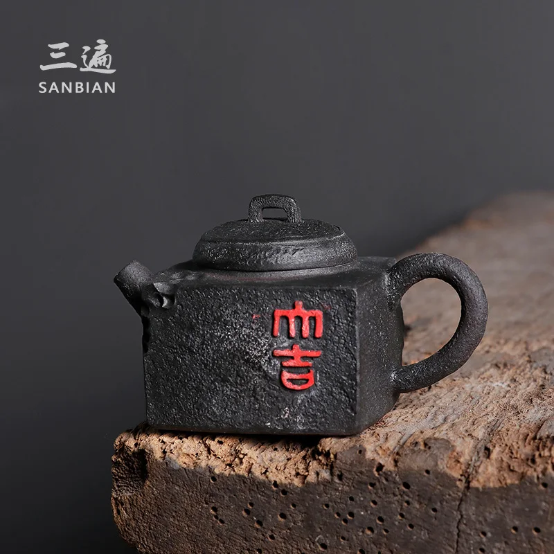 Three Layer Black Clay Handmade Teapot, Fully Handmade, Single Pot, Zen Inspired, Rough Ceramic, Kung Fu Pu Erh Tea Set, Pot