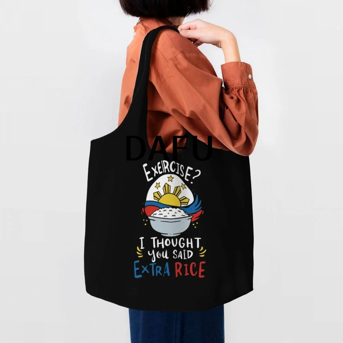 Extra Rice, Not Exercise Large Capacity Canvas Tote Bag Single Shoulder Work Commute Bag For Women Eco-Friendly Shopping Bag