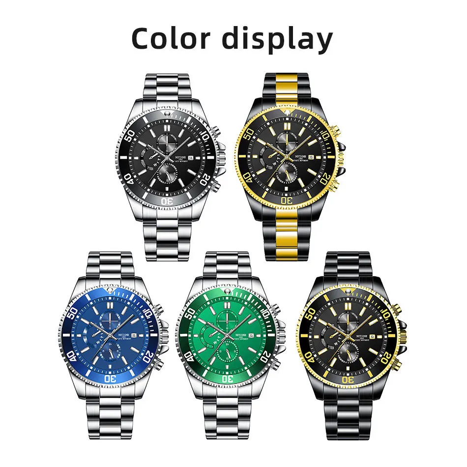 Relógio fantasma de água verde automático masculino, impermeável, luminoso, calendário, quartzo, relógios casuais para homem