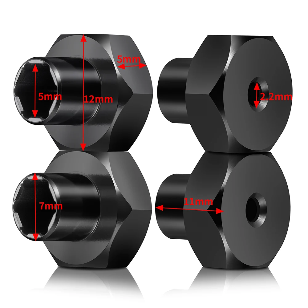 YEAHRUN 4 pezzi in metallo da 5 mm a 7 mm/12 mm adattatori per mozzo ruota esagonale conversione per parti di aggiornamento per camion WPL D12 2WD 1/10 RC