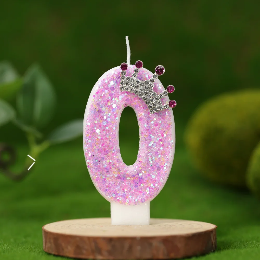Pink Number Birthday Candles, Ruby Crystal Crown Decorative Candles, Holiday and Anniversary Candles