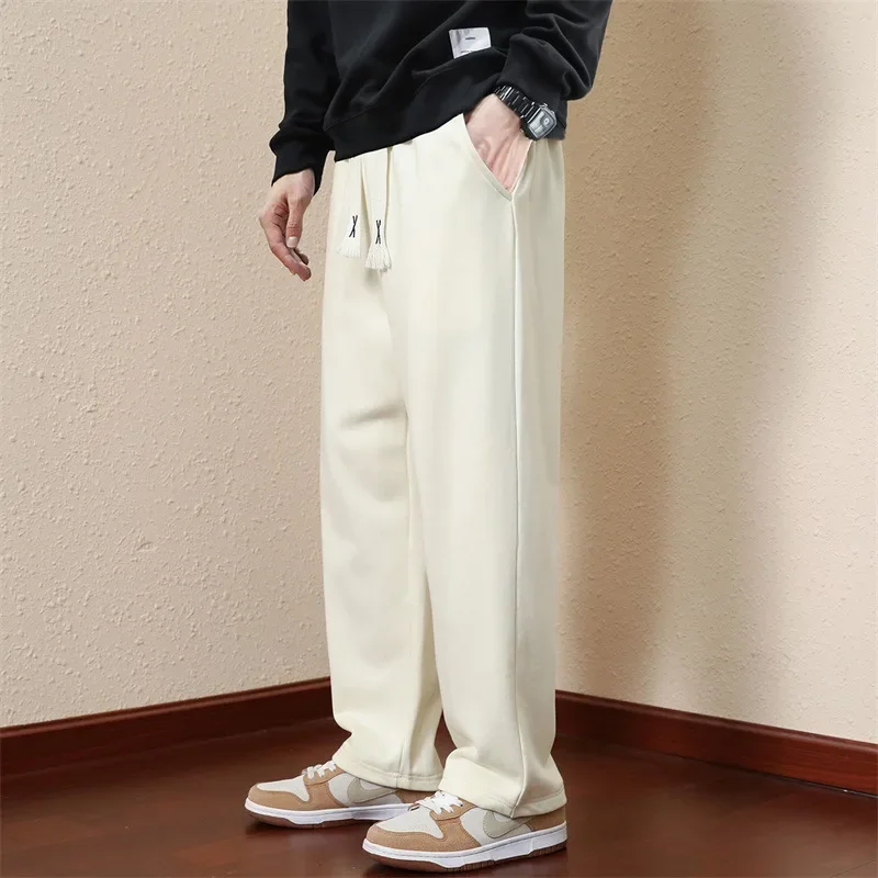 

Men's Winter Casual Pants Fleece Lined Sports Flat Foot Length Nine Point Trousers Comfortable Loose Fit Male Fashion