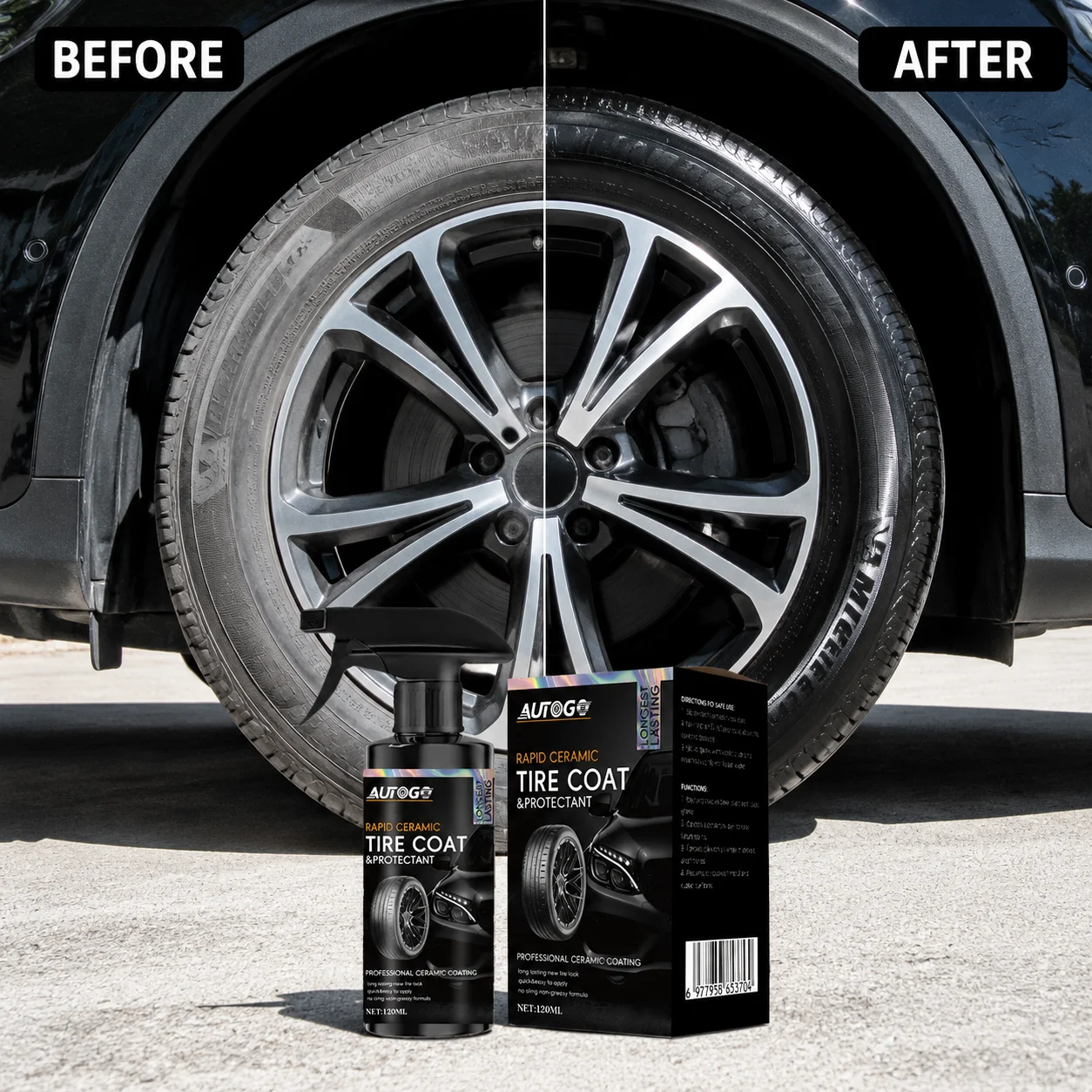 Rapid Ceramic Tire Coat Spray 120ml Long Lasting Tire Shine Protectant Anti‑Crack Nourishing for Car Tire Wheel Rubber Surface