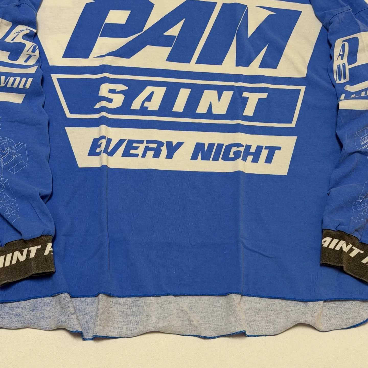 

2026ss Blue Saint PAM_LS TEE Long Sleeves Racing style BOXY Short Width Fat T Shirt Men Women 1:1 Best Quality Tops T-Shirt