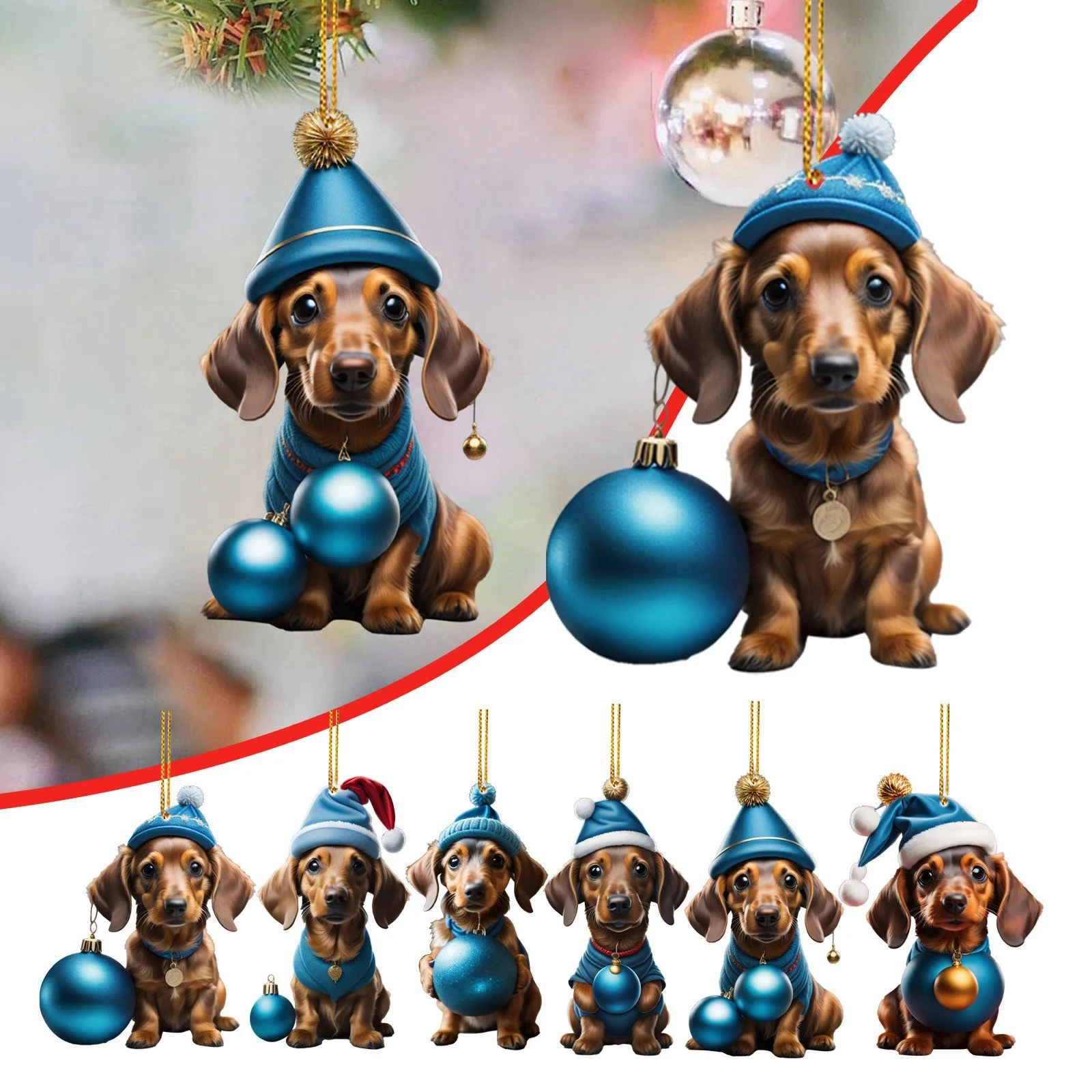 Christmas Tree Ornaments Cute Blue Doggy Pendant Christmas Decorations For Home 2023 Navidad Noel 2024 Xmas Gift Party Decor