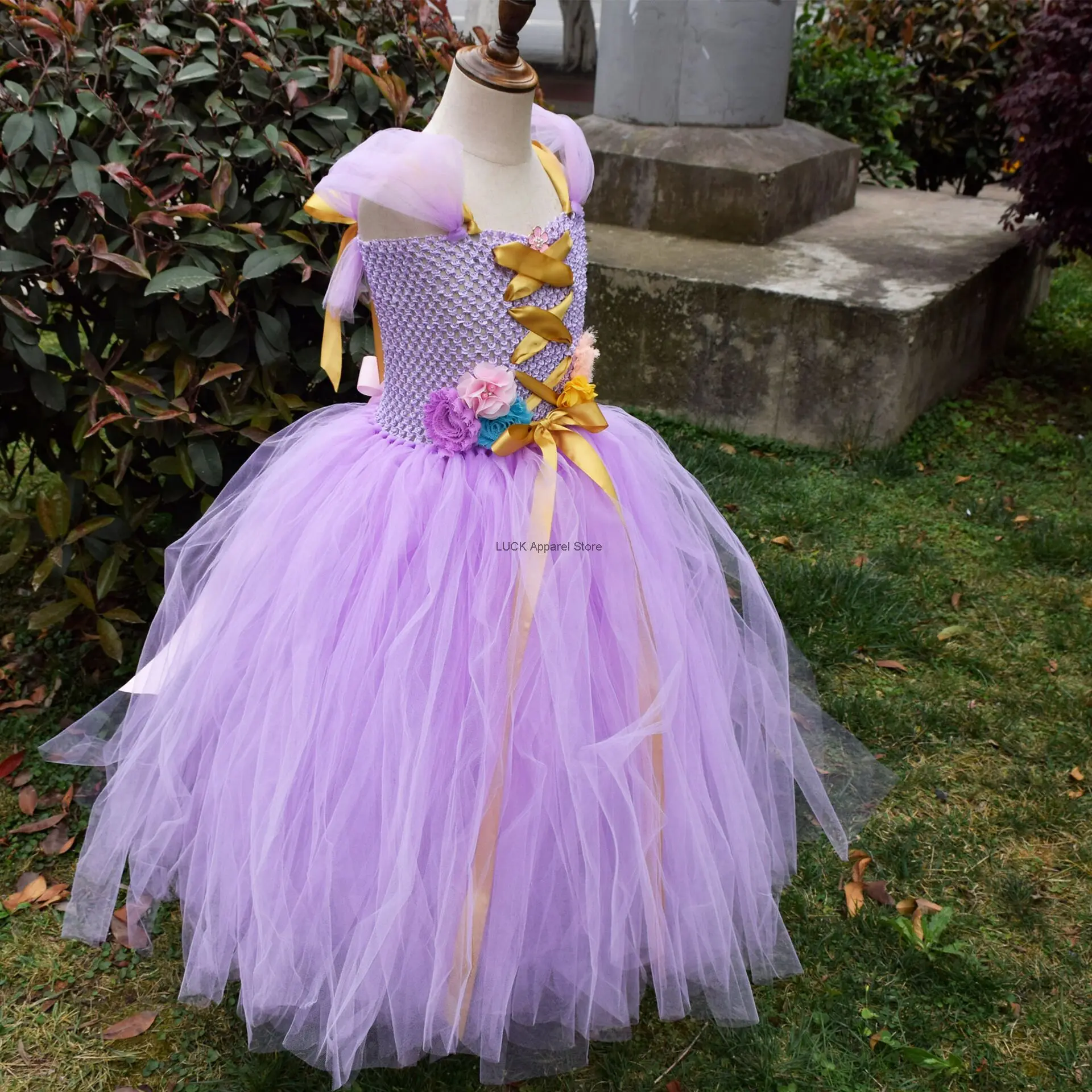 Kinderdag Cosplay Doek Meisje Prinses Jurk Lang Haar Verwarde Rapunzel Jurk Meisje Elegante Tutu Jurk