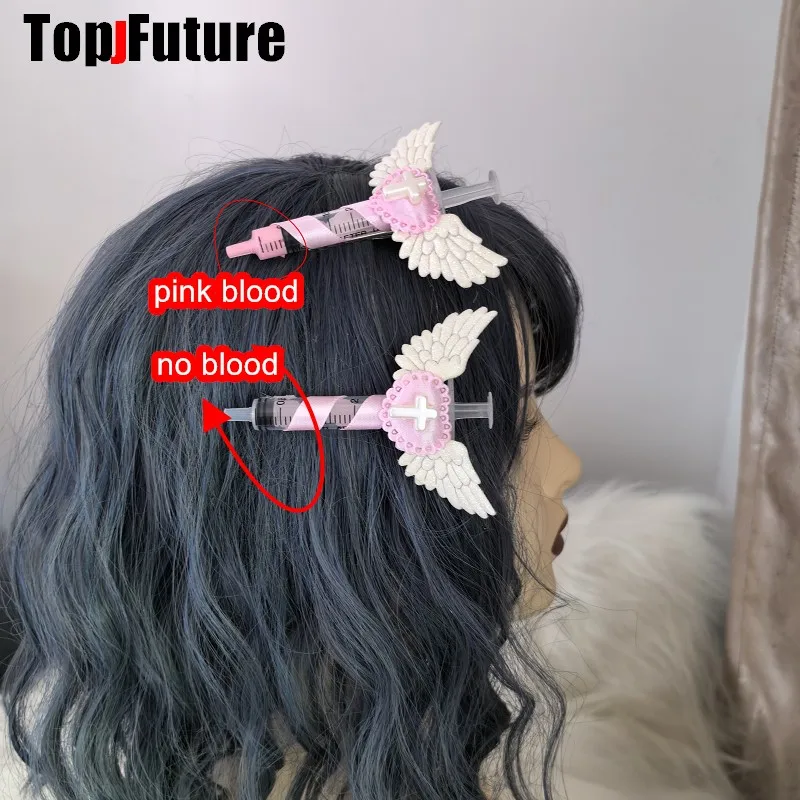 Y2K Girl Gothic Lolita Devil Angel Wing Harajuku Medical Syringe Hair Clip Hair Accessories Hair clips pins Hairpin Barrettes