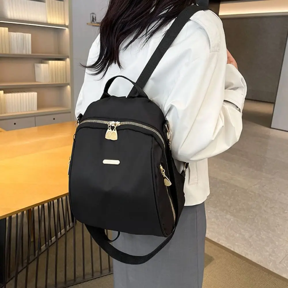 

Korean Style Multi-functional Nylon Backpack Small Simple Black Shoulder Bag Travel Handbag Retro Backpack Gift