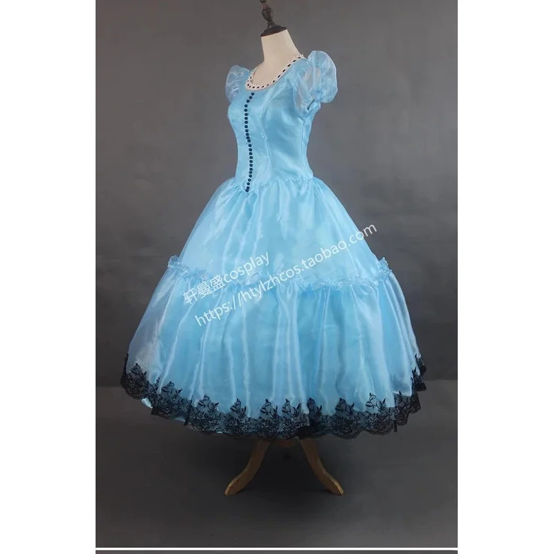 Sky Blue Lace Cosplay Dress Alice Costume Carnival Halloween Mad Hatter Queen Cosplay Party Gown