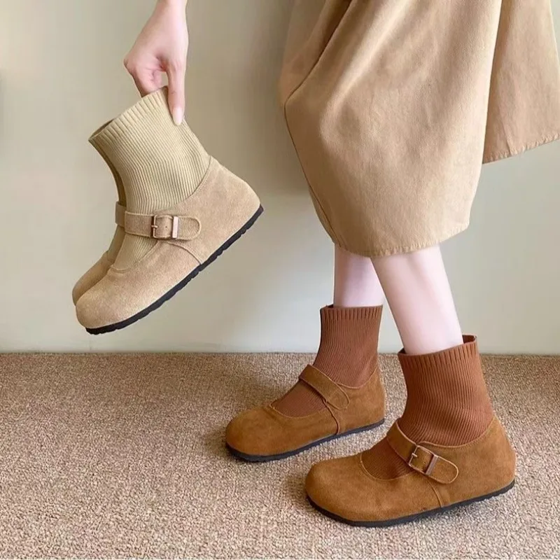 

Imitation Deer Skin Spring and Autumn Thin Sole Anti Slip Women Ankle Boots, Lightweight and Comfortable Handmade Women's Boots