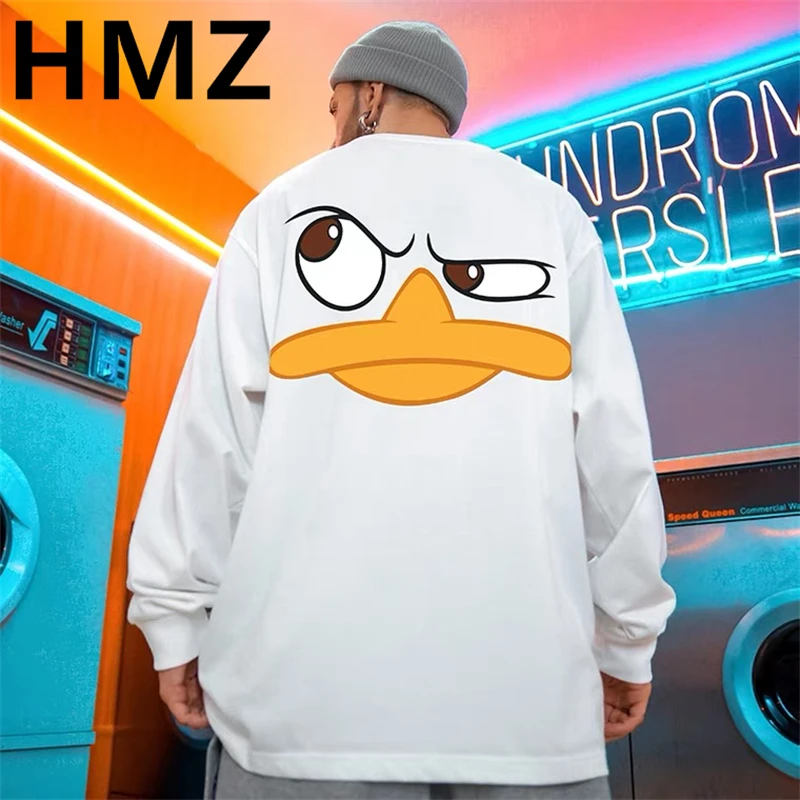 HMZ Men Casual Sweatshirts Harajuku Cotton 2023 New Fashion Oversized Duck Print Long Sleeves Pullover Hoodie Hip Hop Streetwear