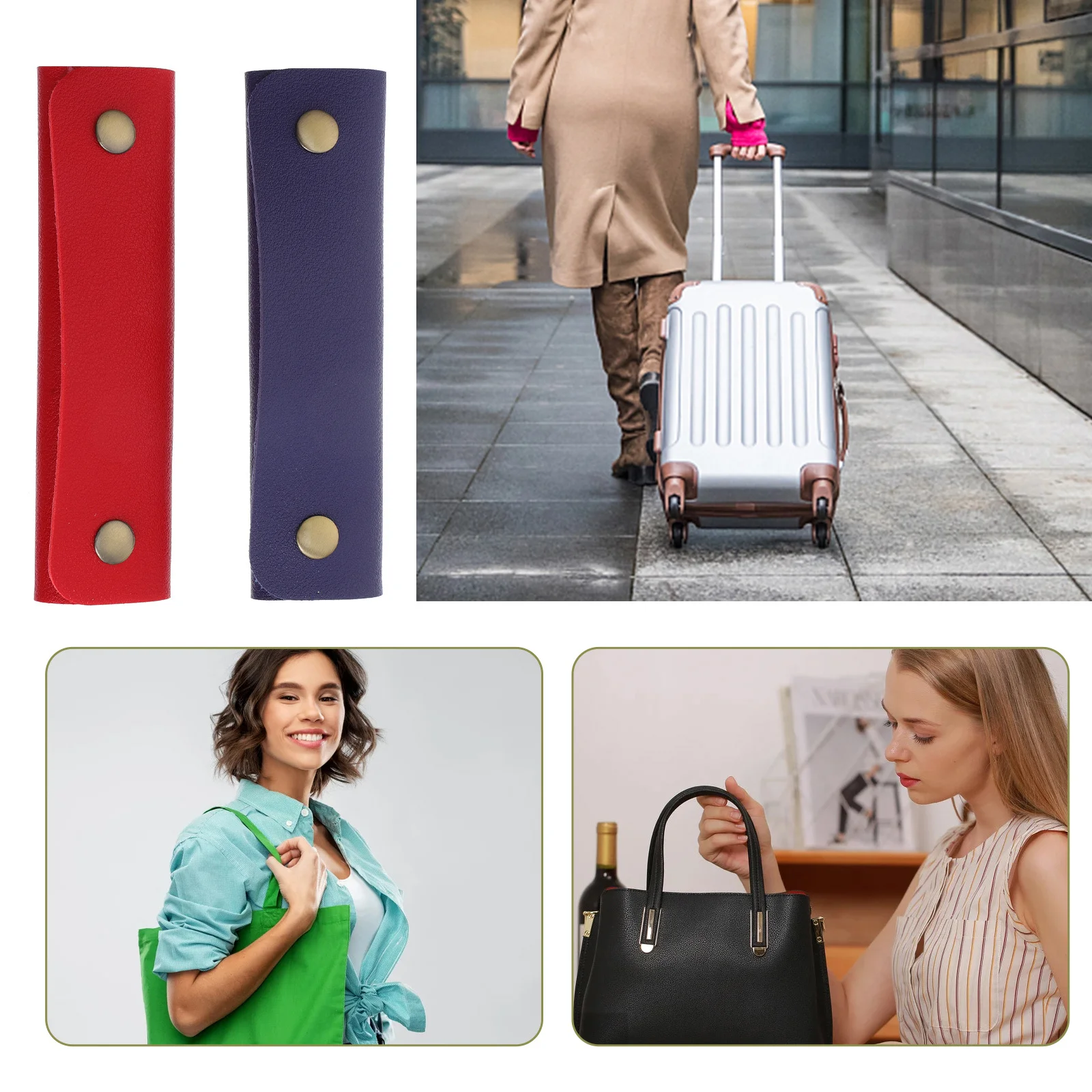 

2Pcs Bag Handle Cover Luggage Handle Wrap PU Cushion Protector Relieves Hand Shoulder Pressure for Travel Luggage