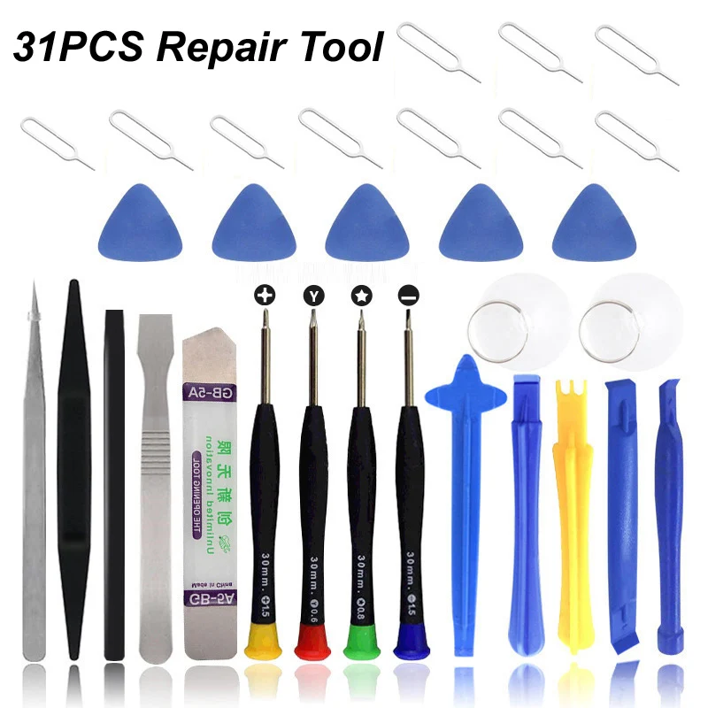 Kit de herramientas para reparación de teléfonos móviles: palanca de plástico, hoja, destornillador para desmontar pantalla de iPhone, iPad, laptop, computadora, set manual 5