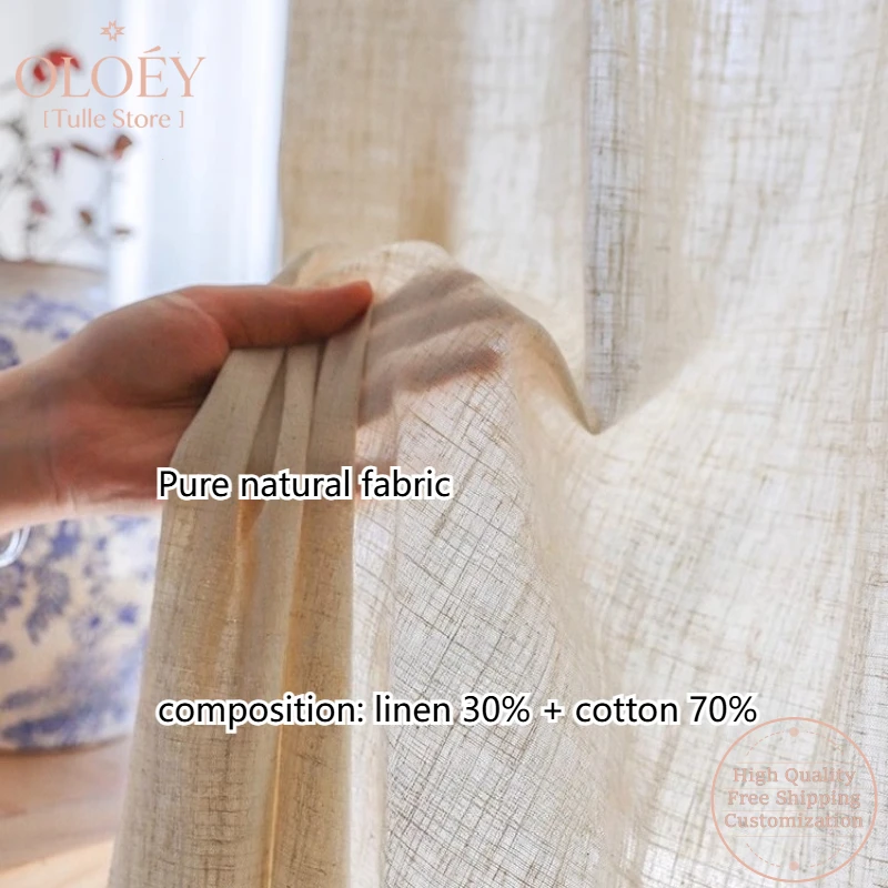 Natural Cotton Linen New Japanese Wabi Sabi Customized Pure Gauze Curtains for Bedroom Study Tea Room OLOEY Korean Soft Tulle