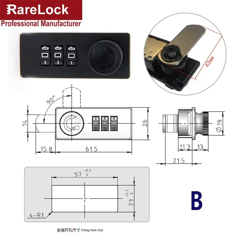 Three Position Mechanical Code Lock Keyless File Cabinet Drawer Cabinet Safe Deposit Box Cashbox Lock Hardware Rarelock MA035 B