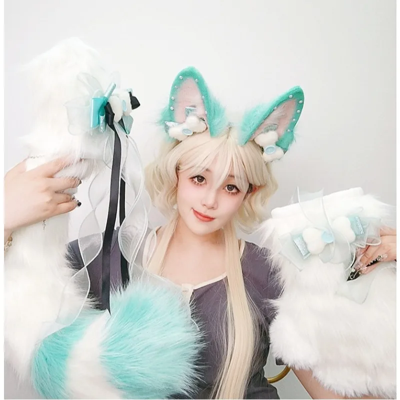 

90cm Large Furry Kitsune Tail Cosplay Fluffy Fox Tail Lolita Anime Convention Plush Animal Tail Halloween Costume Accessories