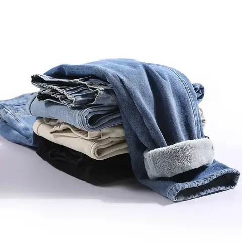 Jeans dritti in velluto spesso da donna nuovi invernali Pantaloni a gamba larga a vita alta alla moda Jeans Pantaloni in denim caldi casual in velluto femminile