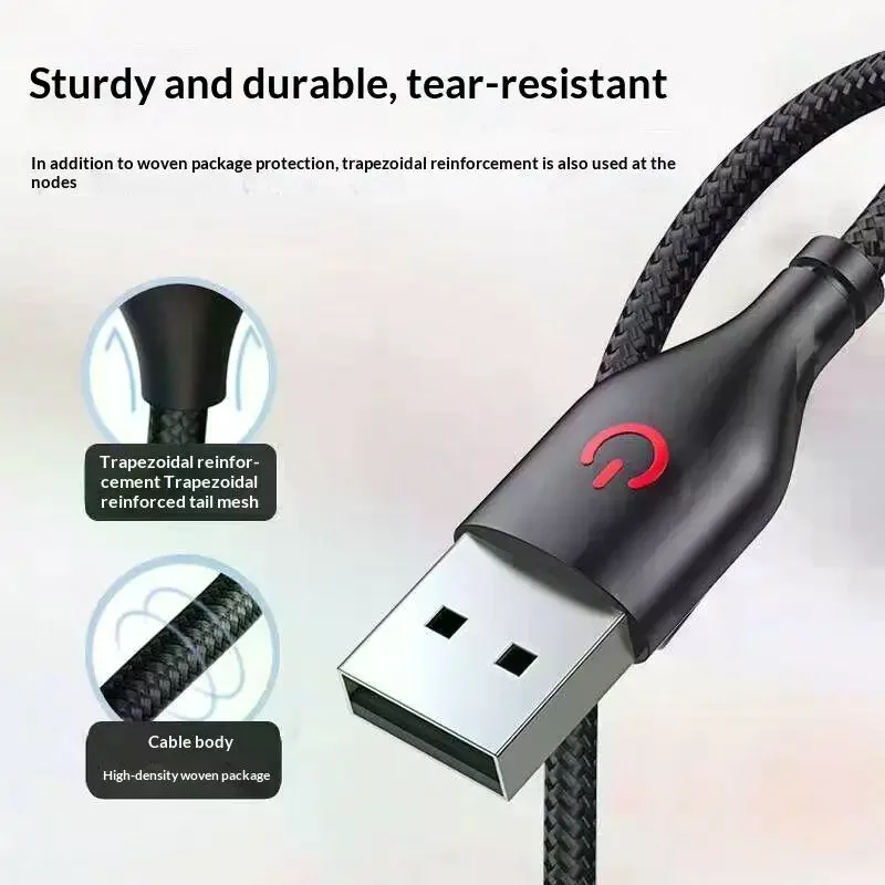120W Fast Charging USB To C Cable, Nylon Braided, 90 ° Bend Design Type-C Fast Charging Data Cable For Phone
