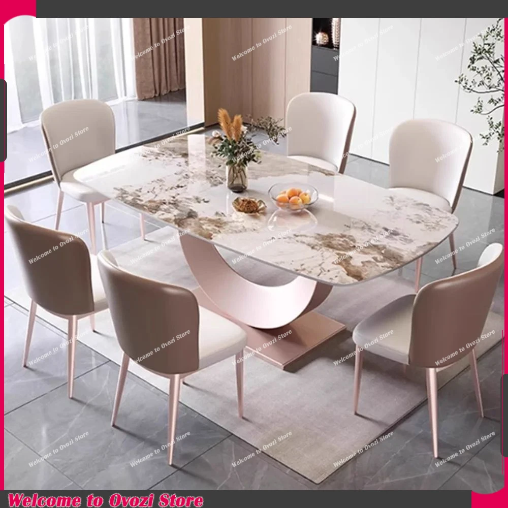

Waterproof Luxury Dining Table Games Legs Metal Chair Design Contemporary Dining Table Elegant Rectangle Comedor Furnitures