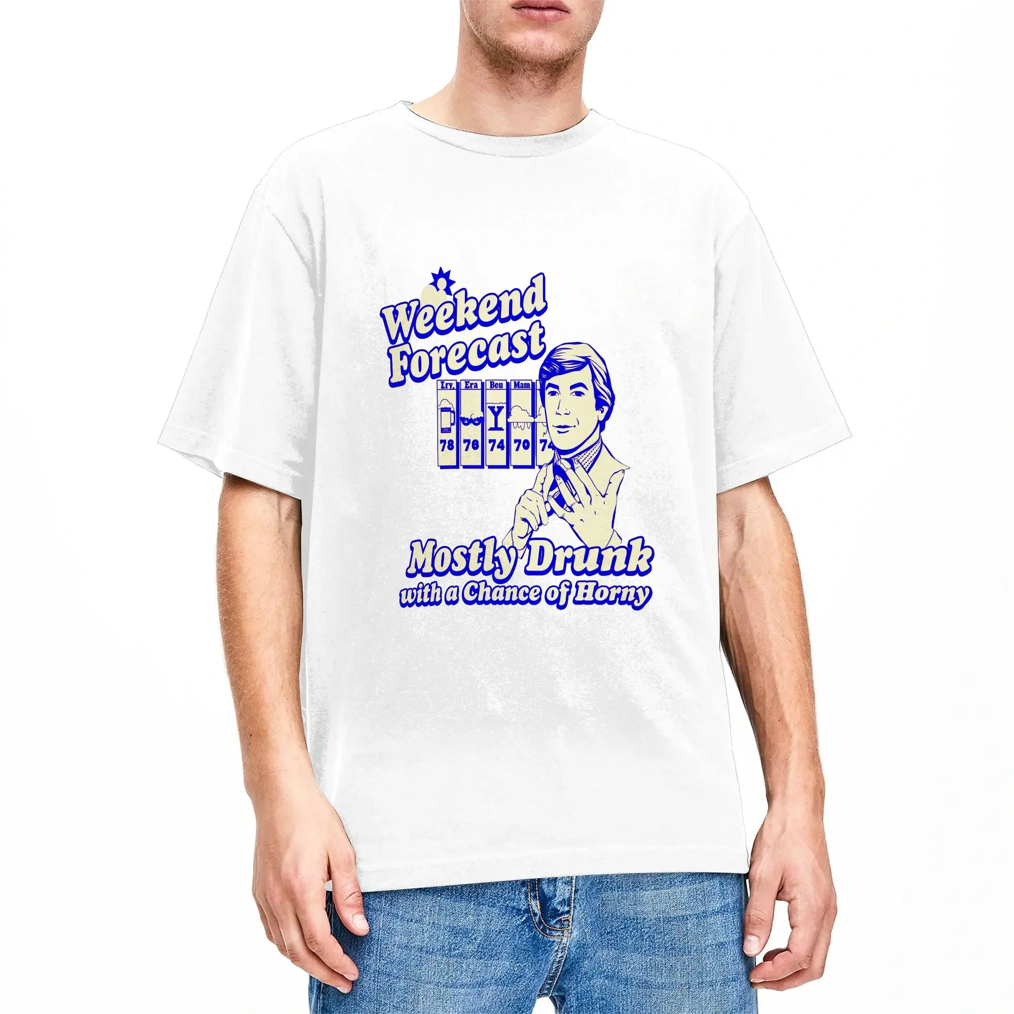 Harajuku T-Shirt Weekend Forecast Mostly Drunk Chance Horny Heather Gray The Hangover Cotton T-Shirts for Men Summer Top Tees