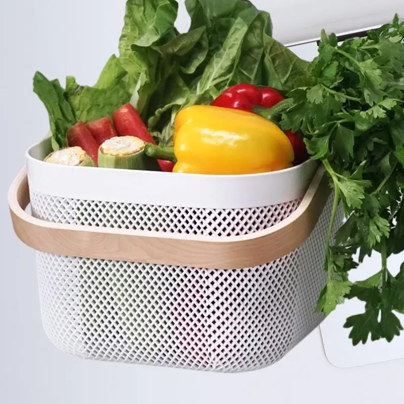 

Shopping Basket High Quality Large Capacity Portable Plastic Basket Breathable Hollow Out Kitchen Household Storage Supplies