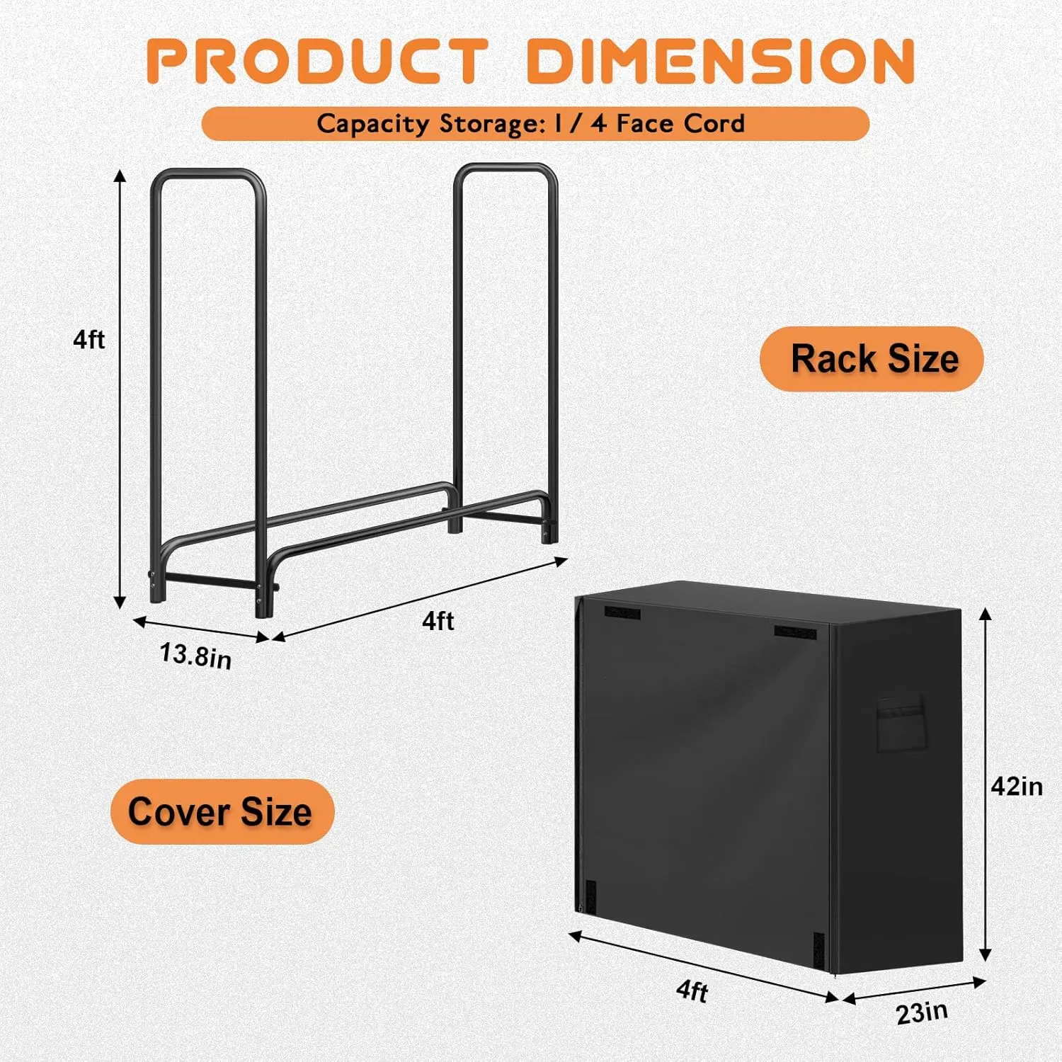

4-футовая стойка для дров на открытом воздухе с крышкой, сверхпрочные деревянные стеллажи для хранения с 600D Оксфорд, устойчивая к атмосферным воздействиям, водонепроницаемость, новая популярность