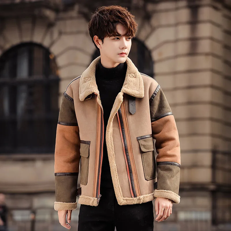 سترات LUZHEN سميكة للرجال بطانة من صوف الضأن مبطنة من الجلد القطيفة معاطف أنيقة للرجال الأمريكية JY4662 #3