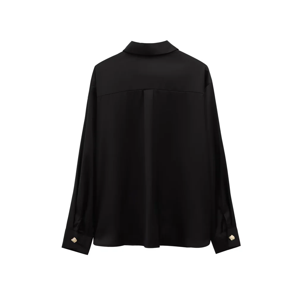 女性用ゴールドブレステッドシルクテクスチャードシャツ、長袖襟付き、春夏新作カジュアル婦人服