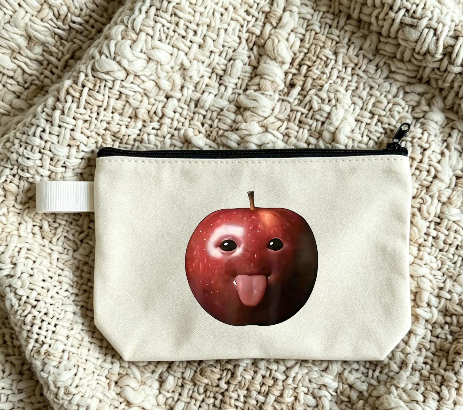 1 Fun Apple Pattern Cosmetic Bag Zipper Handbag Pencil Bag Lipstick Storage Bag Holiday Gift