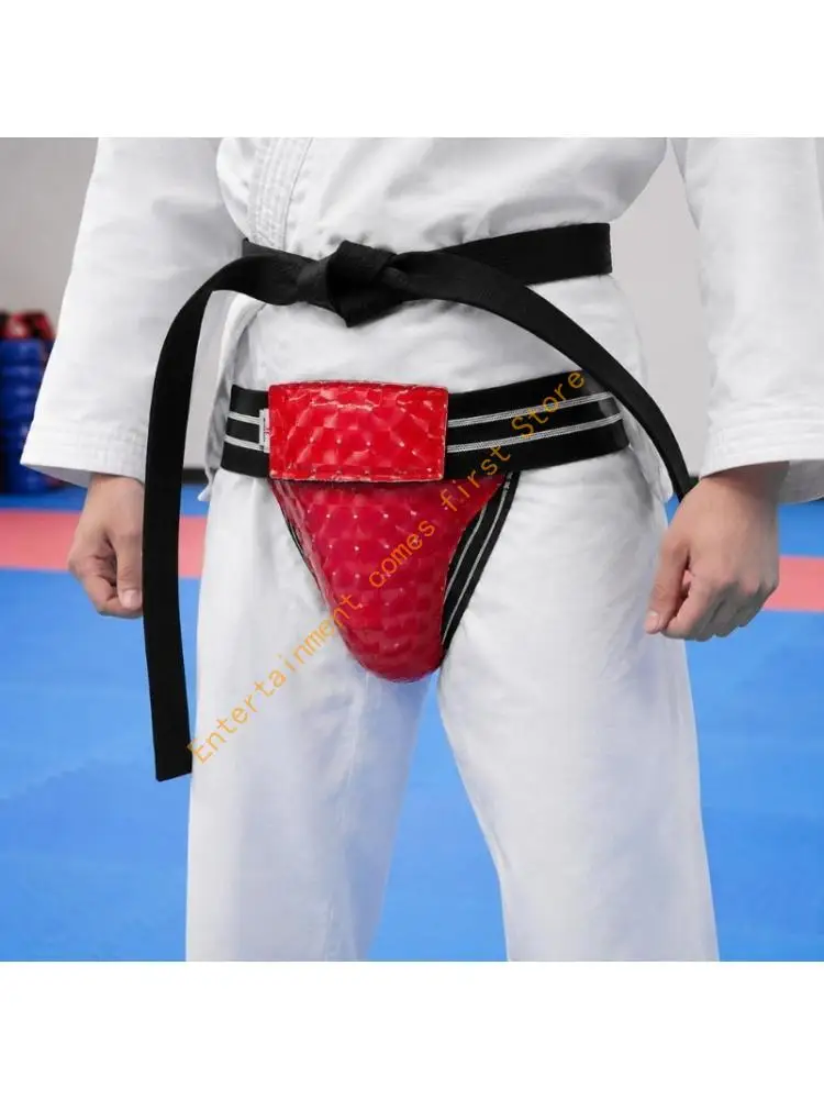 Taekwondo Groin Guard with Textured Exterior and Wide Waist Support for Adult Combat Training, Along with Two Leg Supports 55KD