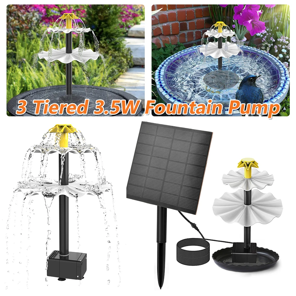 

3 Tiered Water Fountain DIY Solar Bird Bath Fountain 3.5W Fountain Pump with Solar Panel Multifunction for Garden Decoration